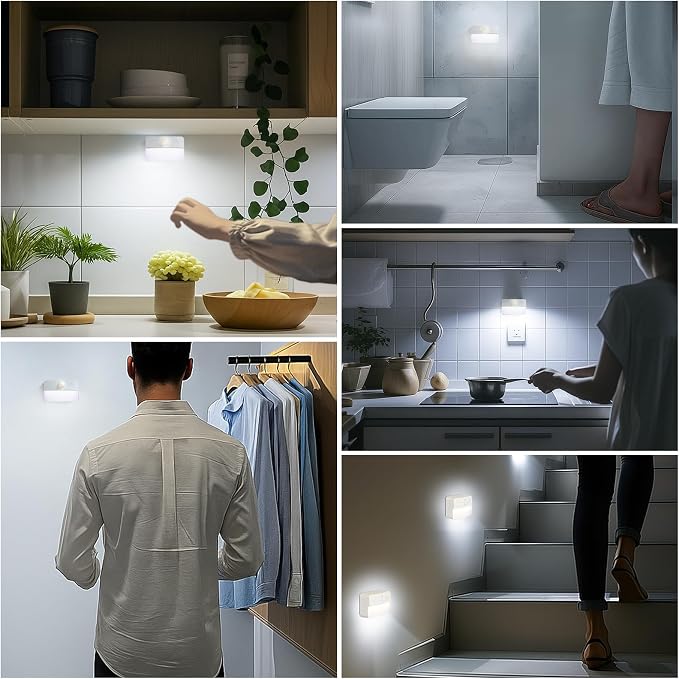 Guankai 8 Pack Motion Sensor Stair Lights for Indoor, Wireless RGB Battery Operated Night Light, Activated Led Stick On Hallway Closet Under Cabinet Step Lamp for Bedroom Kitchen Bathroom