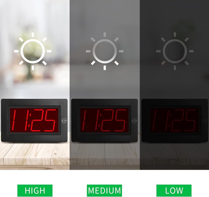 KWANWA Large Digital Alarm Clock, 3" LED Display Battery Operated, Dimmable Auto Night Mode, Easy to Read for Seniors Visually Impaired, Cordless Wall Clock or Table Clock for Bedroom Kitchen Office
