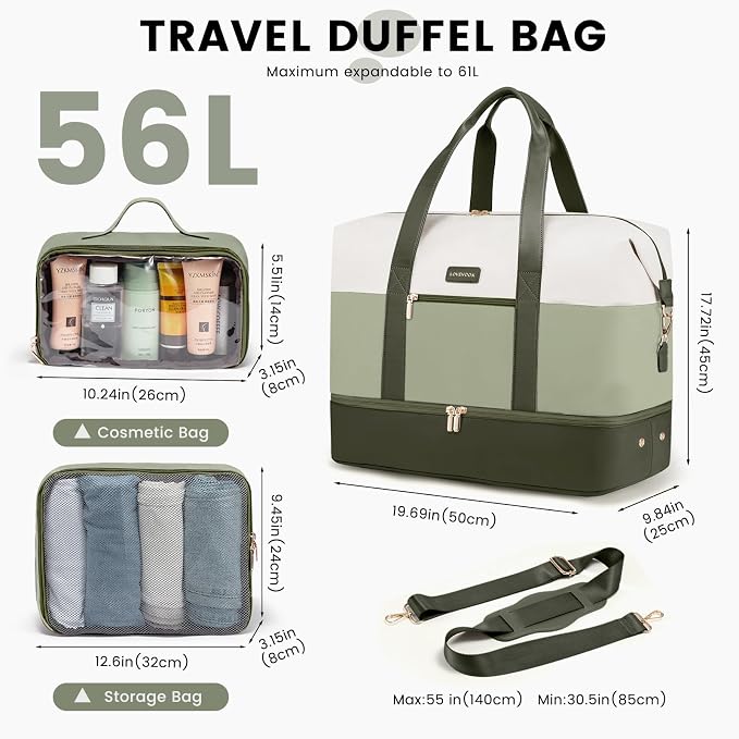 LOVEVOOK Weekender Bag for Women, Large Duffle Bag for Travel with 2 Packing Cubes, Carry on Overnight Bag with Shoe Compartment, Mom Hospital Bags for Labor and Delivery
