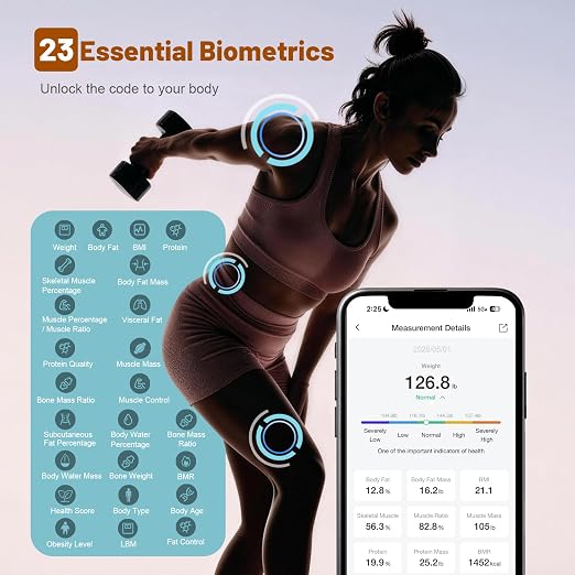 Smart Scale for Body Weight:23 Metrics Digital Scale for Health-Conscious Users - 5.8" Color Display Body Fat Scale, Bluetooth Sync, Accurate Tracking, ABS Material, 400lbs