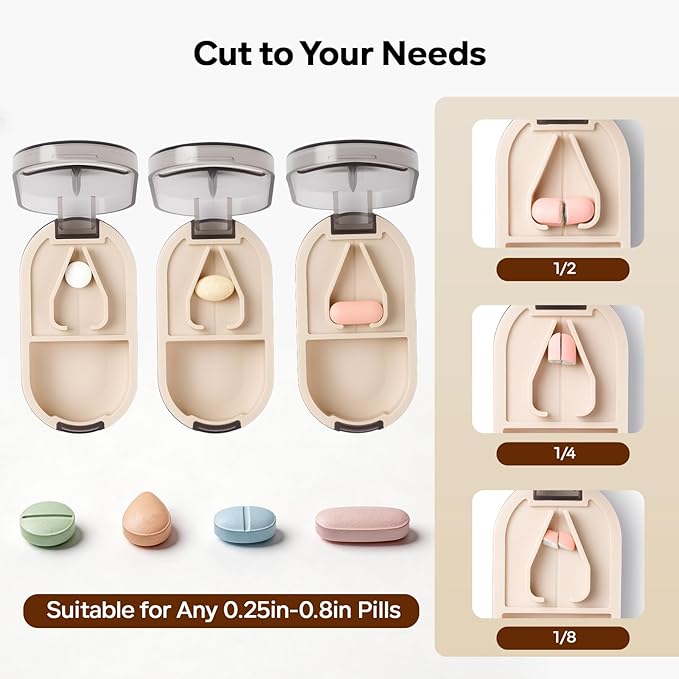 Daviky 2 PCS Pill Cutter Splitter with Removable Silicone Pad, Safe and Precise Cutting for Large, Small & Tiny Pills, Vitamins and Tablets, Stainless Steel Blade, Travel Size, BPA Free