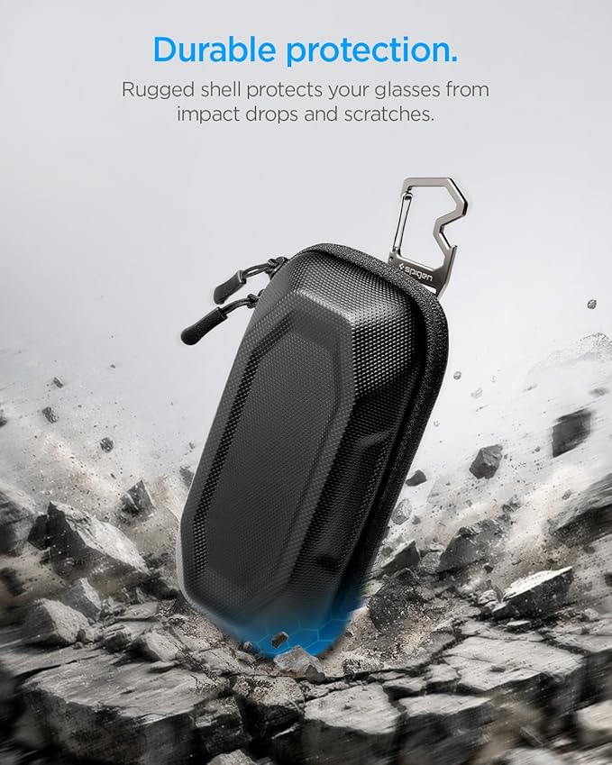 Spigen Life Hard Shell Sunglasses Case with Carabiner and 2-Way Belt Strap | Included Bottle Opener, Cleaning Cloth I For Hiking, Travel, Daily Use I Universal Fit for Meta, Ray-Ban, Oakley, Sunglasses