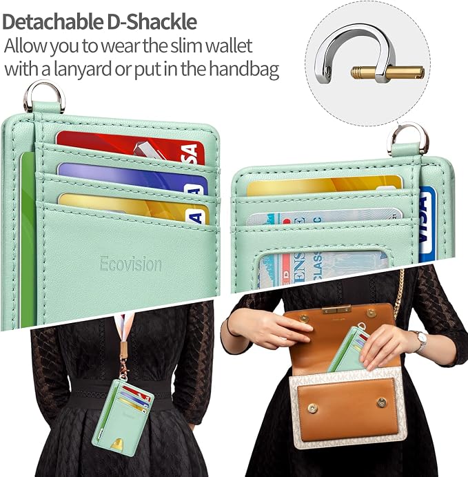 Slim Minimalist Front Pocket Wallet, RFID Blocking Credit Card Holder Wallet with Detachable D-Shackle for Men Women