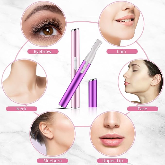 Chumia 2 Pcs Electric Eyebrow Trimmer Women Precision Face Razors Mini Shaver with Comb Christmas Women Gift Battery Operated Personal Epilator for Face Neck Fuzz Lips Leg(Pink,Purple)
