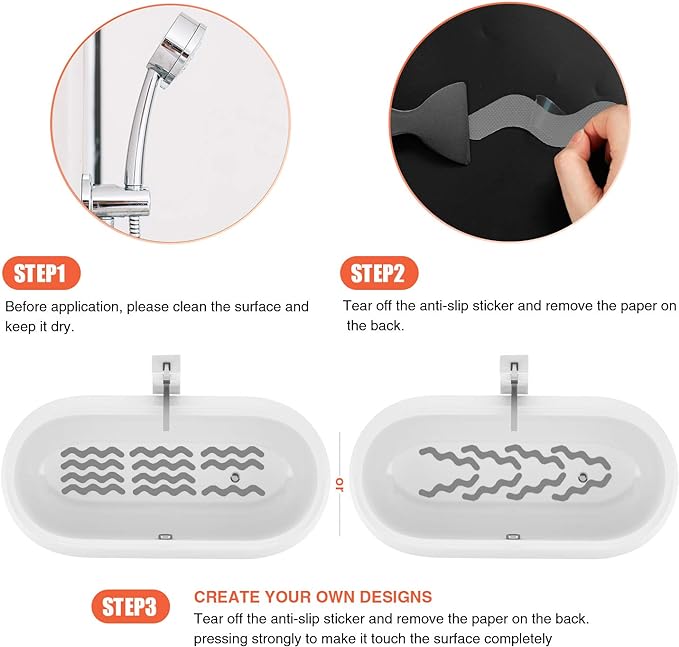 36 PCS Anti Slip Shower Stickers, Safety Bathtub Strips Adhesive Decals with Premium Scraper for Bath Tub Shower Stairs (Grey)