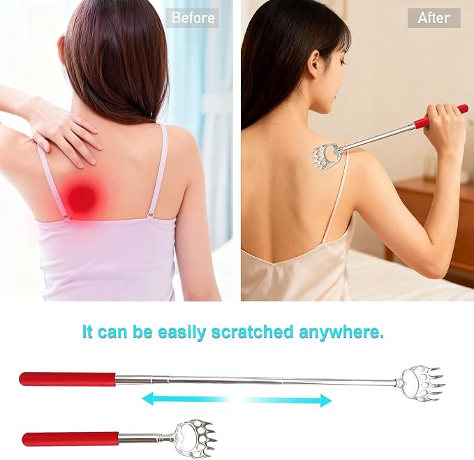 2 Pcs Back Scratcher Extendable | Metal Bear Claws Back Scratchers,Backscratche for Men, Women,Adults,Christmas Stocking Stuffers (Red)