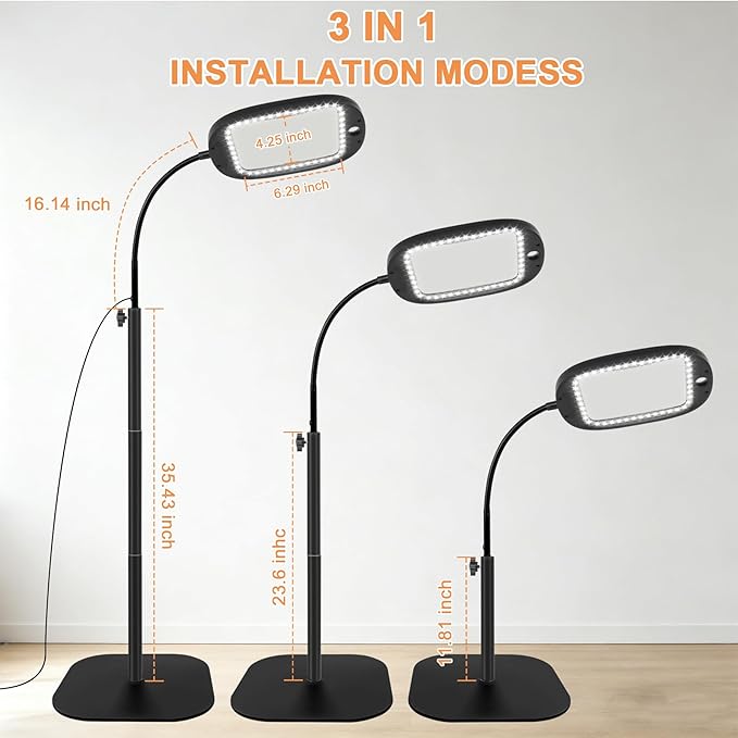 Upgraded 30X 10X Floor Magnifying Glass with Light and Stand, Heightened 3-in-1 Magnifying Lamp for Close Work, Large Lighted Magnifying Glasses for Reading Sewing, Crafts, Painting, Hobbies