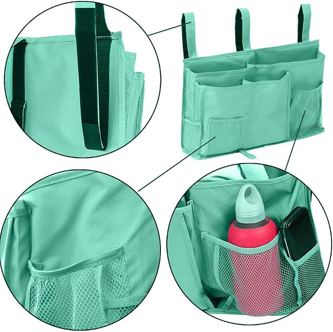 Bunk Bed Organizer - Bedside Storage Caddy with Pocket, Hanging Organizer for Camp, Dorm, Room, Hospital Bed Rail and More (Light Blue)