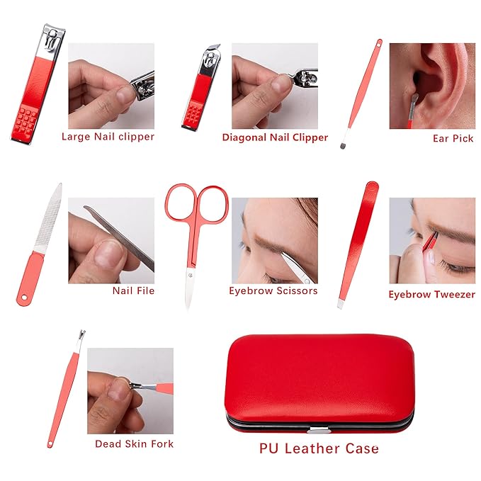 Valentine's Day Gift for Women Manicure Kit for Women Men Manicure Set Nail Clipper Set Toe Finger Travel Nail Clippers Kit Personal Care Tools with Travel Case Manicure Tool Grooming Kit Gifts