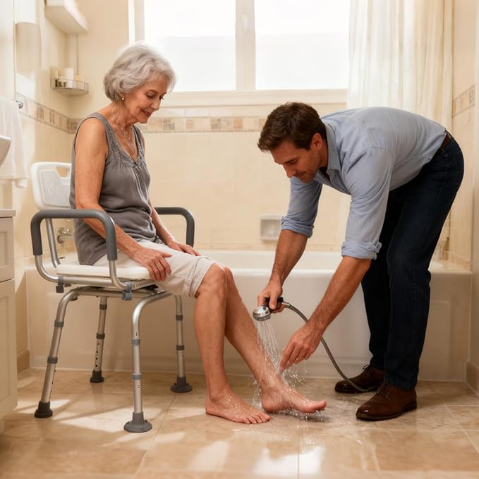 Shower Chair 360° Swivel Shower Chair for Inside Shower,Portable Seat with Back & Arms, Adjustable Height Seat for Bathtub,Tub Bench Stool for Bathroom Mobility Seat for Elderly, Disabled