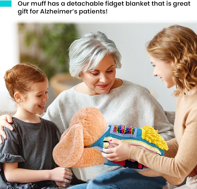Fidget Blanket for Dementia, Fidget Dog Blanket for Elderly, Fidget Sensory Dog Blanket for Seniors with Alzheimer’s, Dementia Products for Elderly