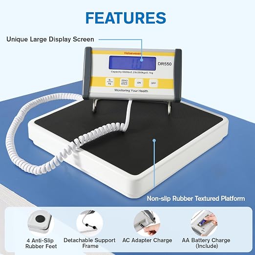 Medical Floor Scale, Digital Physician Scale with BMI, 550 lb/250 kg Capacity, Low-Profile Heavy Duty Bariatric Scale with Anti-Slip Rubber Mat (DR550B)