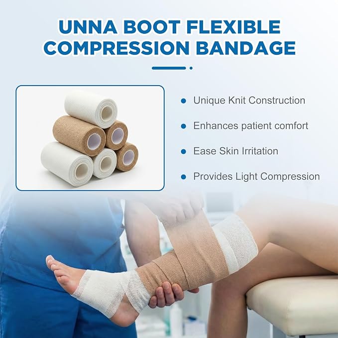 Geiserailie 4 Rolls 3 Inches x 10 yd Unna Boot Bandage Gauze Dressing with Zinc Oxide, 4 Rolls 2.95 Inches Self Adhesive Cover Wrap Customized Compression, Soft Cast, Individually Packaged
