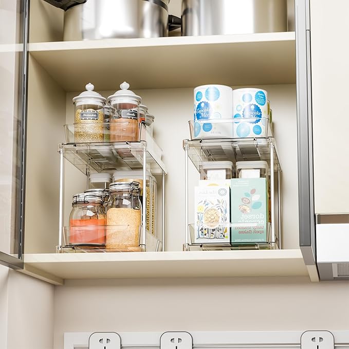 Yieach 2 Pack 10.6″ High Pull Out Medicine Cabinet Organizer for Vitamin,Pill Bottle and Supplement,2 Tier Slide out Under the Sink Organizer,Bathroom Vanity Storage and Cupboard Undersink Organizers