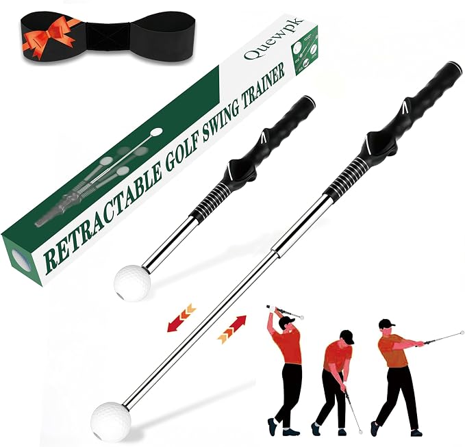 Golf Swing & Golf Grip Trainer with Arm Band for Right & Left Handed | Retractable Golf Training Aid with Click Feedback & Grip Correction, Great for Indoor & Outdoor Practice, Golf Gifts for Men