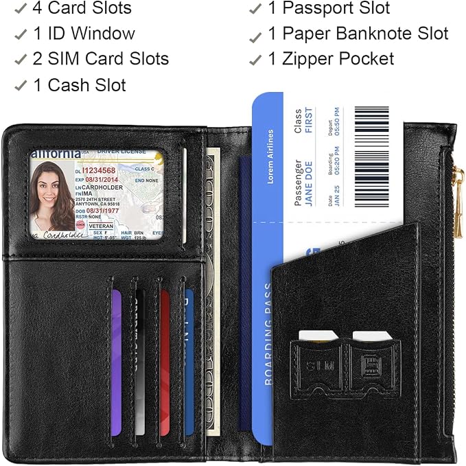 Passport Holder for Travel, RFID Blocking Passport Cover for Women Zipper | Travel Wallets, Passport Book Holder, Credit Card Holder, ID Window,SIM Card Slots, Coin & Tickets Pocket, Champagne Rose