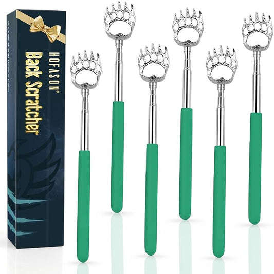 6 Pack Back Scratcher Fathers Day Dad Gifts, White Elephant Gifts for Adults, Stocking Stuffers for Men Women Teens, Prizes for Adults, Extendable Bulk Back Massager for Thanksgiving Birthday (Green)