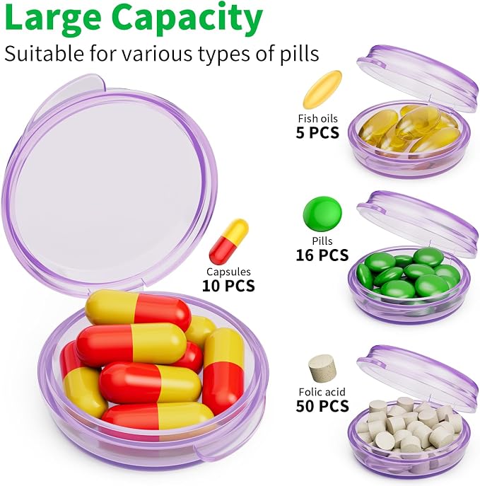 Small Pill Case, 6 Pcs Pill Box for Purse Travel Pill Container Portable Daily Medicine Pill Organizer Travel Pill Case for Medication Fish Oil Vitamin Supplement