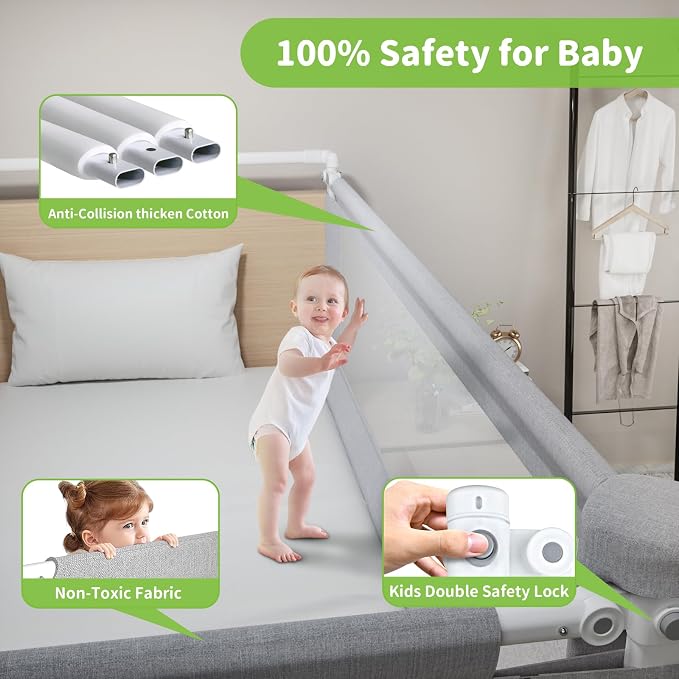1-Piece Adjustable Height Baby Bed Rail, Kids Safety Guard Rails for Twin Full Queen King Size (1 Side:60")