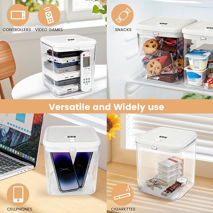 Small Lock Box for Safe Medication,Clear Lock Box with Combination Code,Locked Medicine for Pills First Aid,Lockable storage box for Snack/Fridge/Food/Phone medicine Organizer 5.5x5.5x5.6in