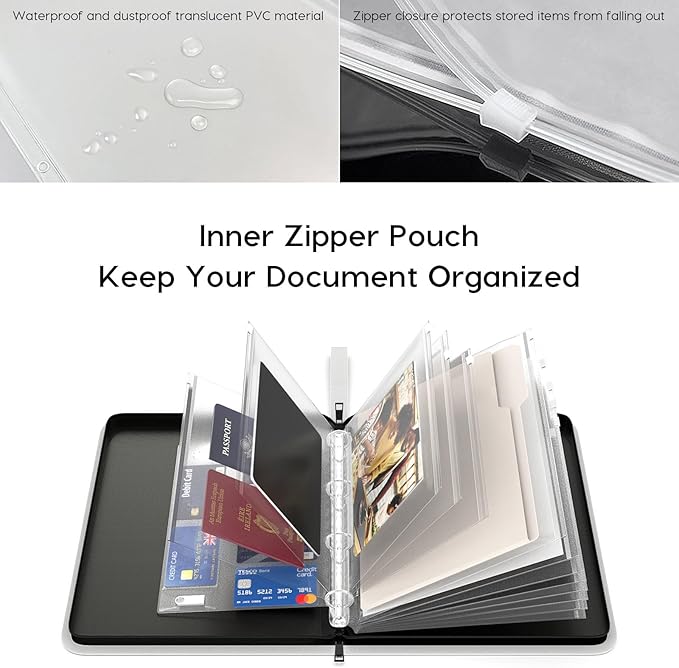 Important Document Organizer Binder, Fireproof Certificate Protector | Waterproof, Birth Certificate Protector, 4 Ring Zipper Binder, Passport Holder, Fireproof Bag