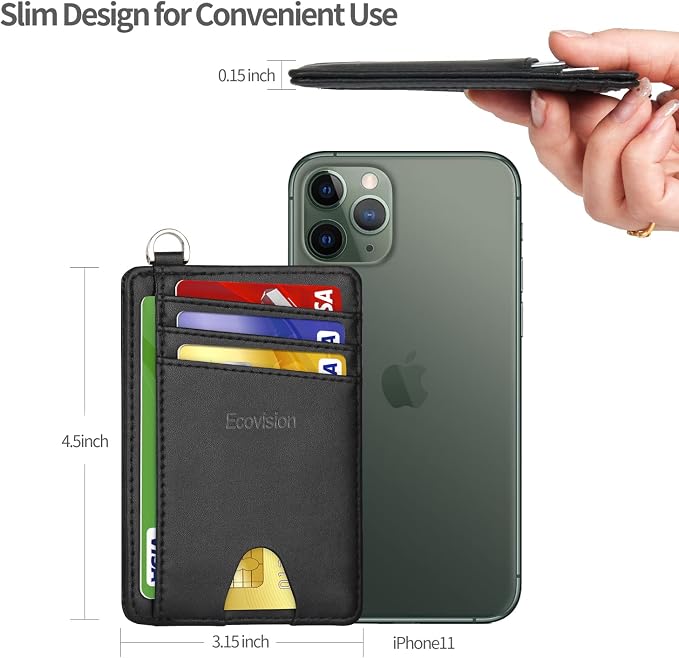 Slim Minimalist Front Pocket Wallet, RFID Blocking Credit Card Holder Wallet with Detachable D-Shackle for Men Women