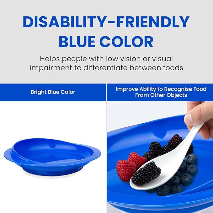 2Pack Spill Proof Scoop Plate with Non-Skid Suction Base, Adaptive Self-Feeding Dinnerware for Elderly and Disabled