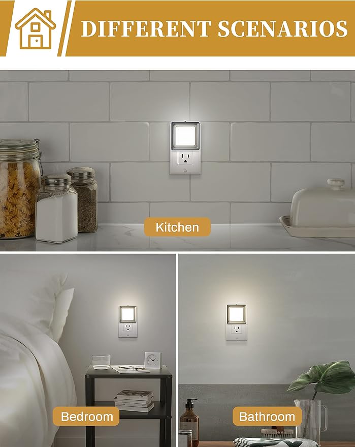 Night Light [2 Pack],LED Night Light with Dusk to Dawn Sensor | Night Lights Plug Into Wall,Adjustable Brightness,Nightlights for Adults Bedroom Bathroom Kitchen,Daylight White 5000k