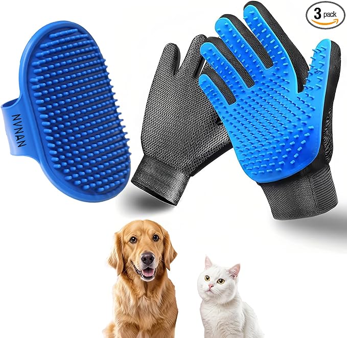 NVNAN Cat & Dog Grooming Glove and Curry Brush Set | Includes grooming glove and curry bath brush for deshedding, bathing, brushing, and gentle pet hair removal