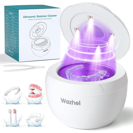 Ultrasonic Retainer Cleaner Machine, 45kHz Dental Cleaning Pod for Denture, Mouth Guard, Night Guard, Aligner, Braces, Toothbrush, 200ML Denture Cleaner with Digital Timer & 4 Modes, White