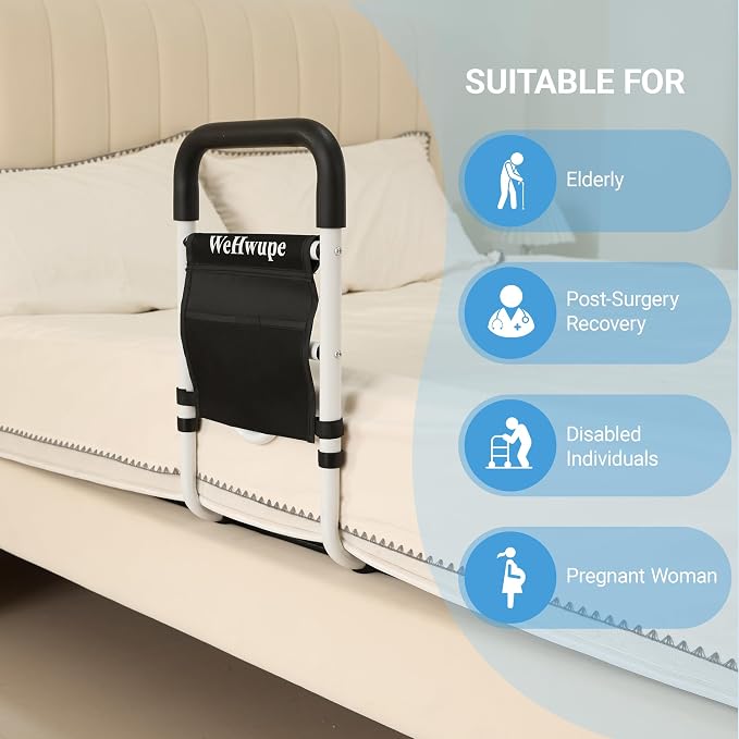 WeHwupe Bed Rails for Elderly Adults Safety, Bed Assist Rail for Seniors -2026 Upgrade - ASTM Compliant, Bedside Fall Prevent Grab Bar with Storage Pocket- Fits King Queen Full Twin Bed