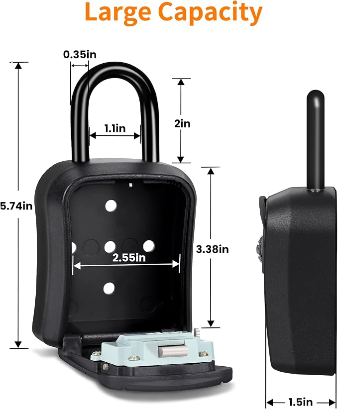 Portable Key Lock Box,Key Holder Safe Security Lock Box for Indoor, Outdoor, Garage, Garden, Store (1, Black)