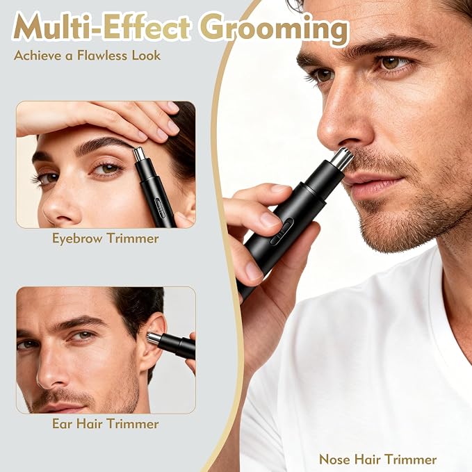 IWR Nose Hair Trimmer, Rechargeable Nose Hair Trimmer for Men Women with Cleaning Brush, Easy to Clean, Multifunctional Nose and Ear Hair Trimmer Improved Stainless Steel Replaceable Blade(Black)