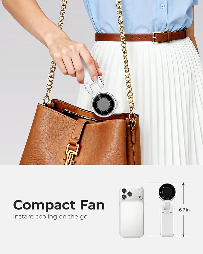 Portable Handheld Turbo Fan - 5 Gear High Speed 4000mAh Rechargeable Mini Personal Hand Fan Blow Cold Air, Battery Operated Travel Essentials, Beach Vacation, Gifts for Women, Men (White)