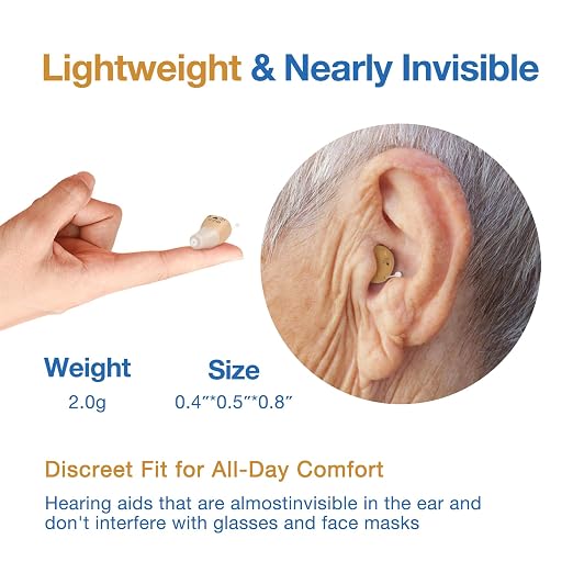 Rechargeable Hearing Aids for Adults Seniors, 1 Pair Completely-in-Canal (CIC) Hearing Aids for Adults Seniors Rechargeable OTC Hearing Aids Beige