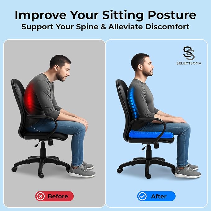SelectSoma Gel Seat Cushion for Long Sitting, Pressure Relief for Sciatica, Tailbone, Coccyx & Back Pain, Office Chair, Wheelchair, Car & Truck – Large Size Blue Gel