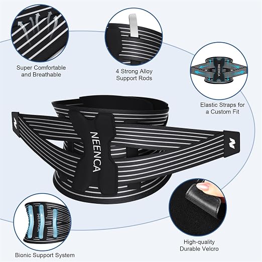 NEENCA Back Brace for Lower Back Pain Relief - Ergonomic Lumbar Support with Removable Steel Stays, Breathable Back Support Brace for Posture Correction, Sciatica, Herniated Disc, Scoliosis, Office Work, Lifting, Exercise (Black, Small)