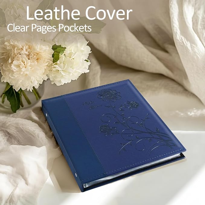 Photo Album 8x10 2 Packs Clear Pages Pockets Leathe Cover Slip Slide in Photo Album Each Holds 100 Vertical 8x10 Photos Picture Book for Wedding Family (Blue)