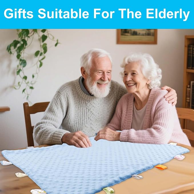Fidget Blanket for Adults with Dementia, Sensory Blanket Mat for Alzheimers Patients, Dementia Activites for Senior, Gift for Dementia Patients,Sensory Toys for Autism (Light Blue)