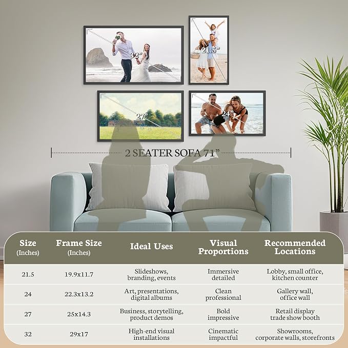 BSIMB 32 Inch Large Digital Picture Frame, Touchscreen 64GB 1920x1080 FHD WiFi Photo Frame Electronic Display Wall Mount Include, Share Pictures/Videos via App/USB/SD, Easy Setup, Gifts for Mom, Black