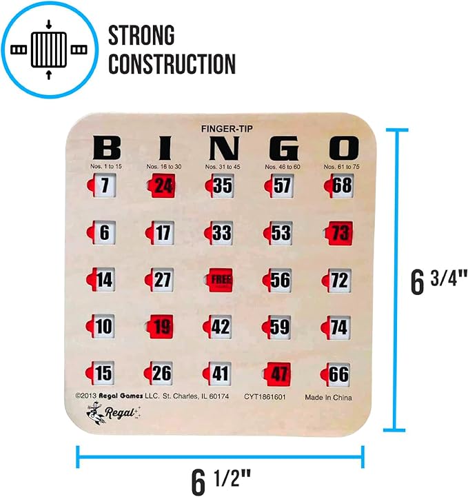 Regal Bingo Bulk Bingo Cards with Sliding Windows - Reusable Large Print Bingo Game Cards for Adults Large Group - 50 Pack, Woodgrain