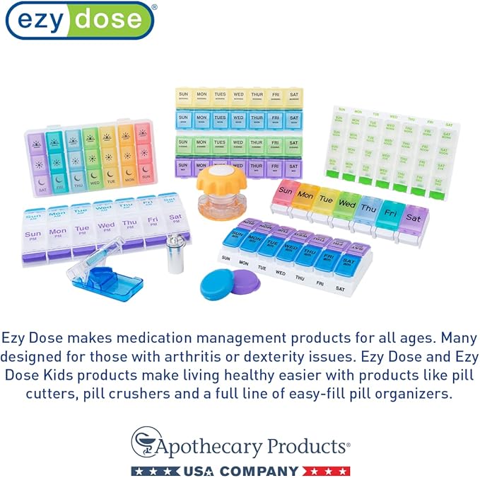 EZY DOSE Daily Pill Case, Medicine Planner, Vitamin Organizer Box, 4 Labeled Compartments, 4 Times a Day, Color May Vary, BPA Free