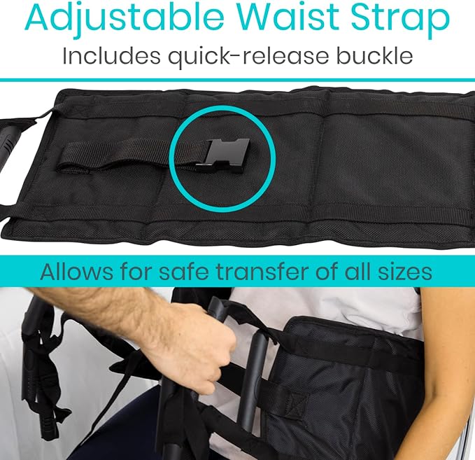 Vive Transfer Sling - Padded Assist Gait Belt - Heavy Duty Patient Lift with Straps - Mobility Standing and Lifting Aid for Disabled, Elderly, Seniors, Injured - Safely Move from Bed and Wheelchair