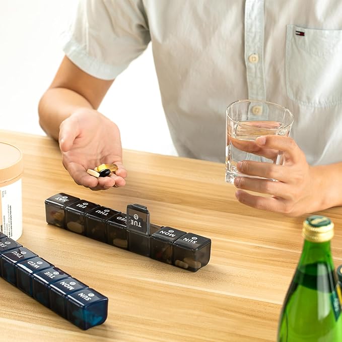 2-Pack Weekly Large Pill Organizer for Travel, 7 Day Pill Boxes and Organizer, Big Compartments Pill Case AM PM,14 Day XL Medication Organizer Dispenser for Fish Oils, Vitamin Holder Supplement