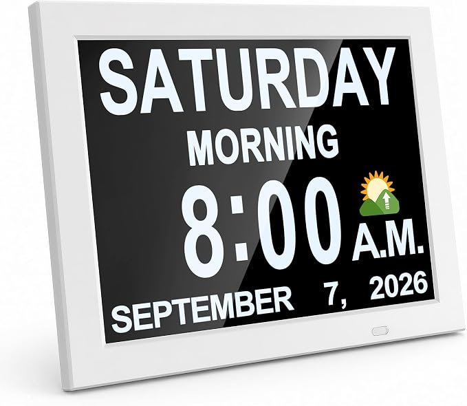 JALL 12" Large Digital Calendar Day Clock for Seniors 2026 - Easy to Read Alzheimer's Dementia Memory Loss Clock for Elderly with IPS Wide Angle，Day & Date, 12 Custom Alarms & Auto-Dimming, White