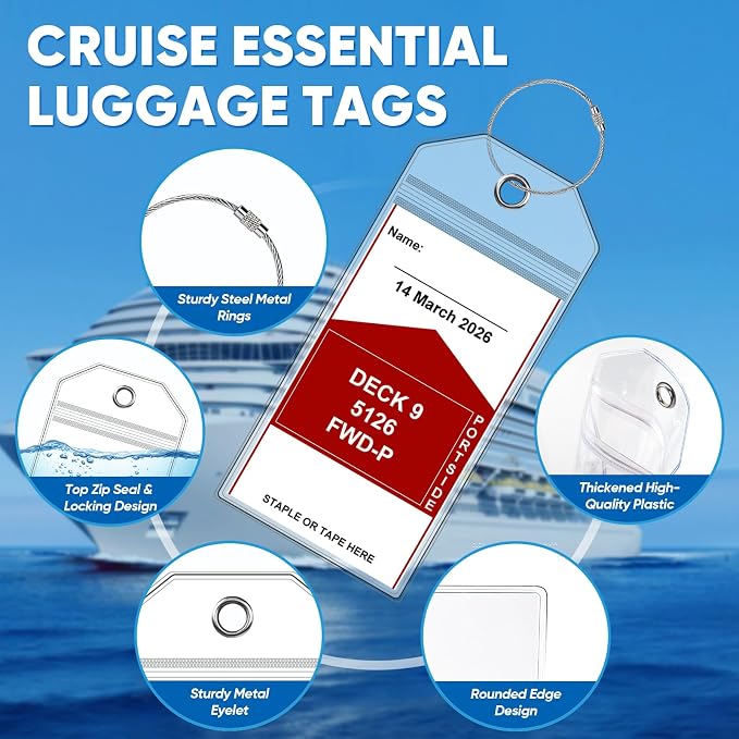 6 Pack Luggage Tags，Cruise Essentials 2026 &Travel Essentials，Cruise Must Haves for NCL, Princess, Carnival, Royal Caribbean & Celebrity Cruise Ships