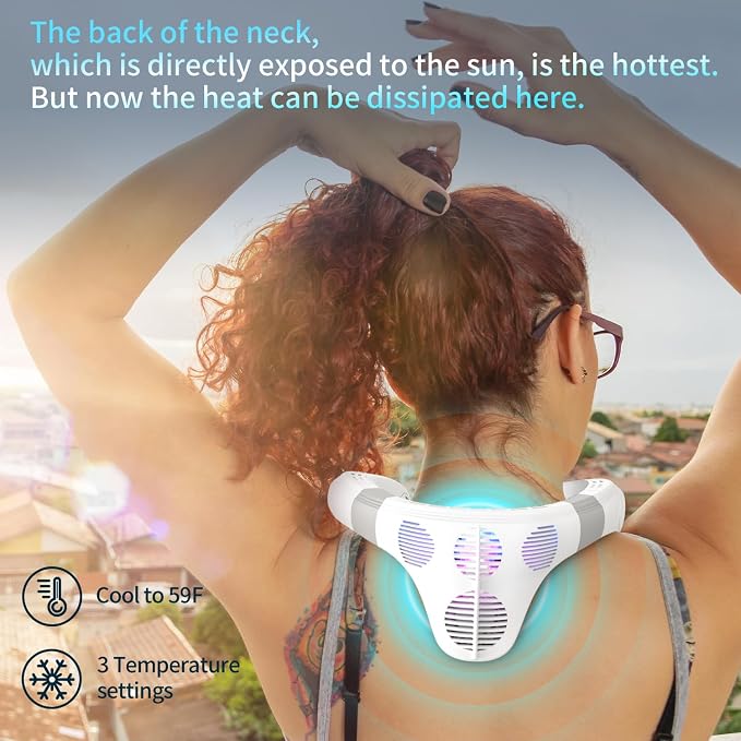 Neck Fan Back-Windy 6000mAh with Cooling Plate Bladeless Portable | Cold Compress Thermo-Electric Cooler Rechargeable Holiday Essentials for Women Men Outdoor Camping Gardening Walking(White)