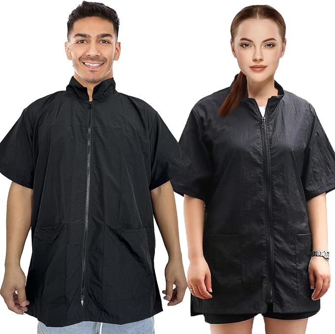 Gliitatu 2Pack Grooming Smock for Dog Groomers Barber Jacket Smocks Hairstylist Smocks Jacket with Full Zipper for Women Men