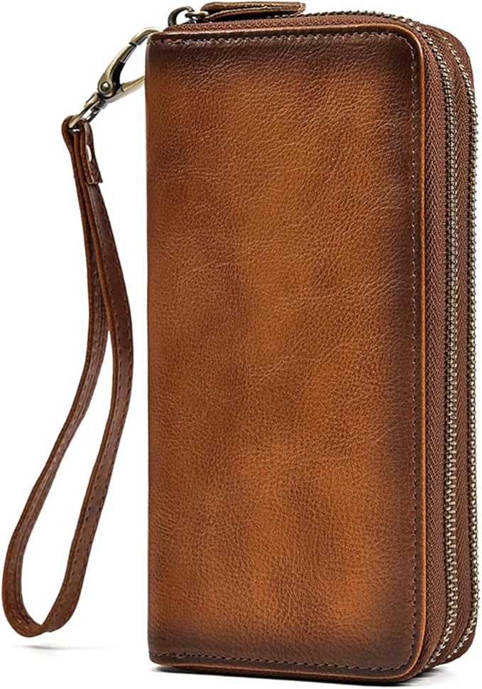 Genuine Leather Long Wallet for Men, Large Capacity Purse Clutch Bag Handbag Checkbook Cash Credit Cards Phone Holder | Large Capacity