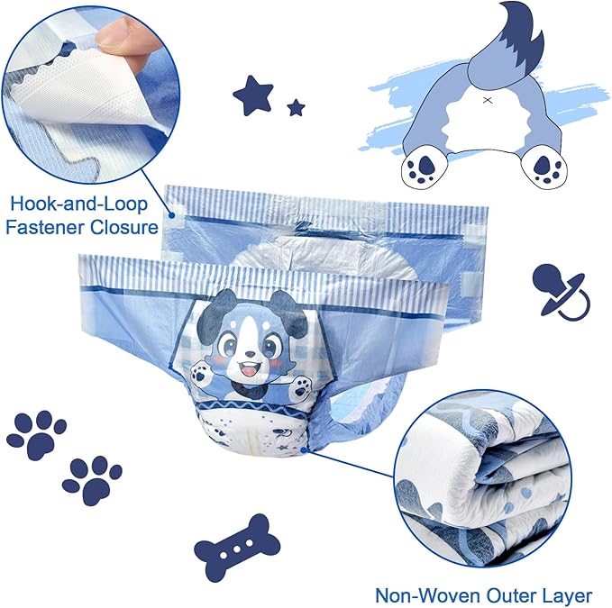 Littleforbig Adjustable Hook-and-Loop Fastener Closure Adult Printed Cloth Back Diaper 10 Pieces - Little Blue BabyFur (Large 36"-48")